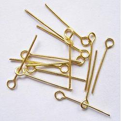 Golden Plated Brass Eye Pin Fit Jewelry Making Findings, Cadmium Free & Lead Free, about 4.0cm long, 0.7mm thick, hole: about 2mm(X-EPC4.0cm-G)