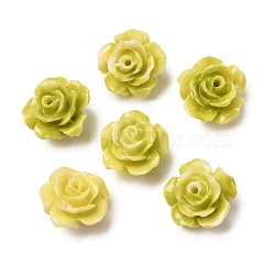 Synthetic Coral Dyed Carved Beads, Rose Flower, Yellow Green, 10x10x6mm, Hole: 1mm(SH-CBAE713-03A)