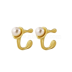 Elegant Stainless Steel 18k Gold Plated Faux Pearl C-shaped Earrings for Women(DY3923-2)