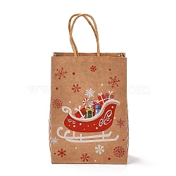 Christmas Theme Rectangle Paper Bags, with Handles, for Gift Bags and Shopping Bags, Sleigh, Bag: 8x15x21cm, Fold: 210x150x2mm(CARB-F011-01D)