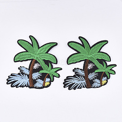 Computerized Embroidery Cloth Iron on/Sew on Patches, Appliques, Costume Accessories, Coconut Tree, Green, 75x80x1mm(FIND-T030-310)