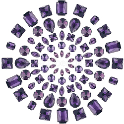 100PCS 10Style Sew on Rhinestone, Multi-strand Links, Glass Rhinestone, with Platinum Tone Brass Prong Settings, Garments Accessories, Faceted, Horse Eye, Purple, 8~18x4~13x3.5~7.5mm, Hole: 0.8~1mm, 10pcs/style(RGLA-GF0001-12B)