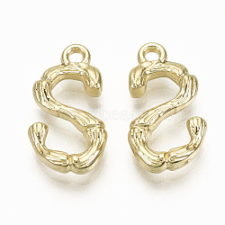Alloy Pendants, Cadmium Free & Nickel Free & Lead Free, Bamboo Initial Letter, Real 18K Gold Plated, Letter.S, S:16.5x9x3mm, Hole: 1.5mm(X-PALLOY-S137-001S-NR)