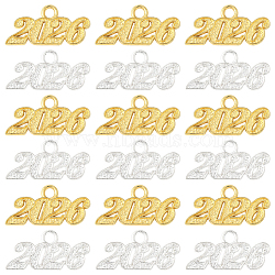 40Pcs 2 Colors Alloy Pendants, Number 2026 Charms, Mixed Color, 14x28.5x1mm, Hole: 3mm, 20pcs/color(FIND-SC0020-50)
