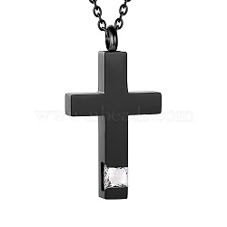 Cross Urn Ashes Pendant Necklace, Stainless Steel Memorial Jewelry for Men Women, Clear, 21.65 inch(55cm)(PW-WGBB57D-16)