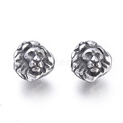 304 Stainless Steel Beads, Lion Head, Antique Silver, 10x10.2x10mm, Hole: 2mm(STAS-M274-091AS)
