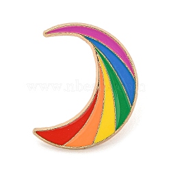 Rainbow Golden Enamel Pins, Alloy Brooch for Backpack Clothes, Moon, 29x24mm(JEWB-K008-03B-G)