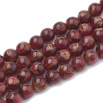 Natural Chalcedony Beads Strands, Imitation Gold Clinquant Stone, Dyed & Heated, Round, Red, 8~9mm, Hole: 1mm, about 45~48pcs/strand, 15.7 inch