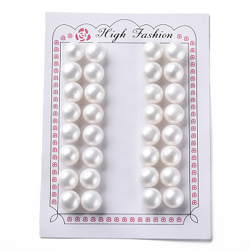 Grade AAA Natural Cultured Freshwater Pearl Beads, Half Drilled, Flat Round, White, 10.5~11x9~9.5mm, Half Hole: 0.8mm