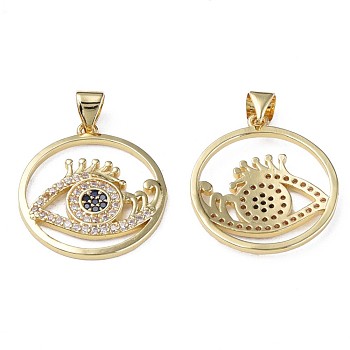 Brass Micro Pave Cubic Zirconia Pendants, with Brass Snap on Bails, Nickel Free, Real 18K Gold Plated, Ring with Eye, Clear, 22x20x2mm, Hole: 3x4mm