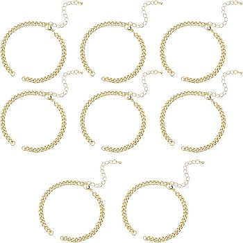 Nbeads 8Pcs Two Tone Handmade Brass Curb Chain Bracelet Makings, with Enamel, Extender Chain and 304 Stainless Steel Lobster Claw Clasps, Golden, 5-1/2 inch(14cm)