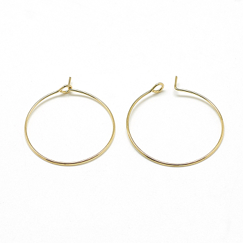 Brass Hoop Earrings, Ring, Real 18K Gold Plated, 20 gauge, 29x25mm, Pin: 0.8mm