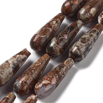 Natural Wealth Stone Jasper Beads Strands, Teardrop, 30~30.5x10~10.5mm, Hole: 1.4mm, about 6pcs/strand, 7.13~7.20 inch(18.1~18.3cm)