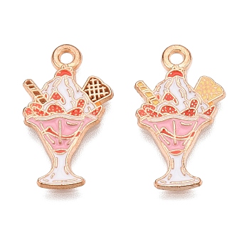 Alloy Enamel Pendants, Light Gold, Lead Free & Cadmium Free, Ice Cream Charm, Pink, 22x12.5x1mm, Hole: 1.6mm