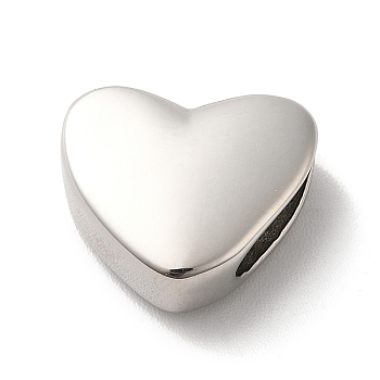 304 Stainless Steel Beads, Half Drilled, Heart, Stainless Steel Color, 12x14x6mm, Hole: 9x3.5mm