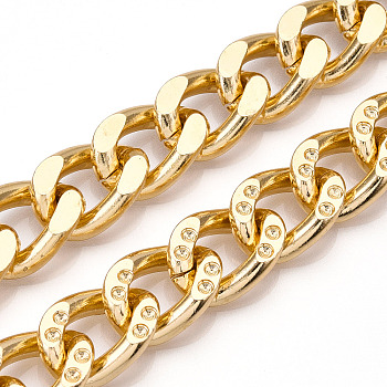 Aluminum Grooved Curb Chains, Diamond Cut Cuban Link Chains, Unwelded, Light Gold, 20x14.5x4mm