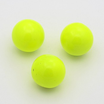 No Hole Spray Painted Fluorescence Brass Round Ball Beads Fit Cage Pendants, Yellow, 14mm