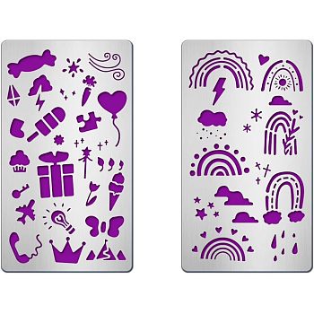 Fingerinspire 2Pcs 2 Style 304 Stainless Steel Cutting Dies Stencils, for DIY Scrapbooking/Photo Album, Decorative Embossing, Matte Platinum Color, Mixed Patterns, 17.7x10.1cm, 1pc/style