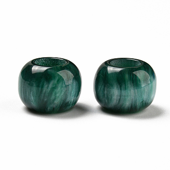 Opaque Resin Imitation Cat Eyes European Beads, Large Hole Beads, Rondelle, Dark Green, 14x10mm, Hole: 6.5mm