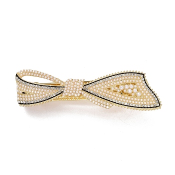 Alloy Crystal Rhinestone Hair Barrettes, with Imitation Pearl Beads, Bowknot, Light Gold, 24x88x22mm