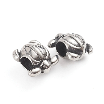 304 Stainless Steel European Beads, Large Hole Beads, Tortoise, Antique Silver, 14.8x14.8x9.8mm, Hole: 6x5.2mm