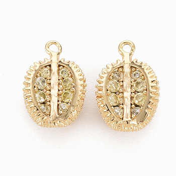 Brass Micro Pave Clear Cubic Zirconia Pendants, Nickel Free, Durian, Real 18K Gold Plated, 12x8x6mm, Hole: 1mm