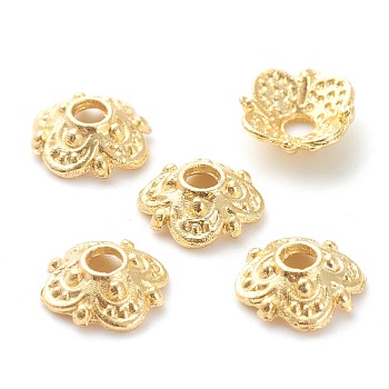 Rack Plating Alloy Flower Bead Caps, 4-Petal, Lead Free & Cadmium Free, Long-Lasting Plated, Real 18K Gold Plated, 7.5x2.5mm, Hole: 1.8mm