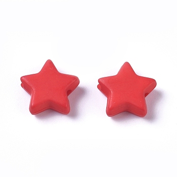 Opaque Acrylic Beads, Star, Red, 9.5x9.5x3.5mm, Hole: 0.5mm