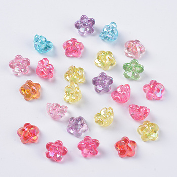 Transparent Acrylic Beads, AB Color Plated, Flower, Mixed Color, 10x10.5x6.5mm, Hole: 1.8mm, about 192pcs/50g