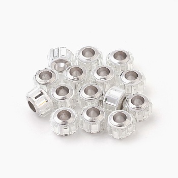 Glass European Beads, Large Hole Beads, with Alloy Cores, Column, Silver, Silver, 9x7mm, Hole: 4.7~5mm