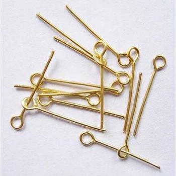 Golden Plated Brass Eye Pin Fit Jewelry Making Findings, Cadmium Free & Lead Free, about 4.0cm long, 0.7mm thick, hole: about 2mm