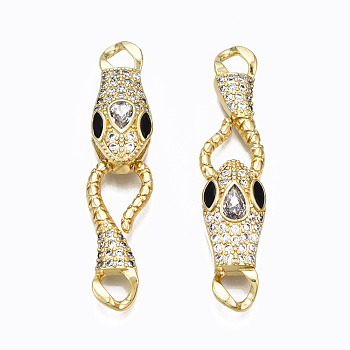 Brass Micro Pave Cubic Zirconia Interlocking Clasps, Nickel Free, Snake, Real 16K Gold Plated, 49mm