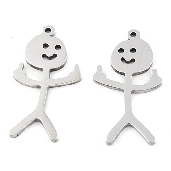 201 Stainless Steel Pendants, Human Charm, Stainless Steel Color, 32.5x17x1.5mm, Hole: 1.4mm