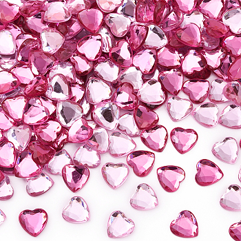 200Pcs 2 Colors Imitation Taiwan Acrylic Rhinestone Cabochons, Flat Back & Faceted, Heart, Deep Pink, 12x12x2.5mm, 100pcs/color