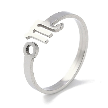 Non-Tarnish Constellations 304 Stainless Steel Open Cuff Ring for Women, Stainless Steel Color, Scorpio, Inner Diameter: 17.5~18.5mm