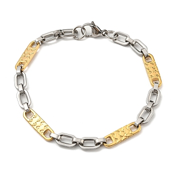 Two Tone 304 Stainless Steel Oval Link Chain Bracelet, Golden & Stainless Steel Color, 9 inch(22.7cm), Wide: 6.5mm