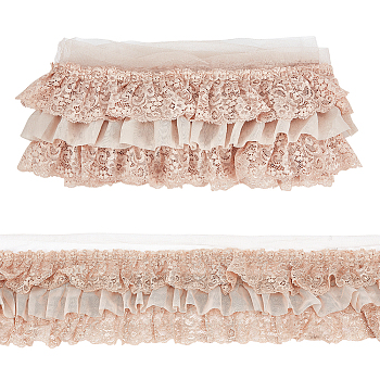 Pleated Chiffon Lace Trim, Polyester Lace Ribbon For Sewing Decoration, PeachPuff, 4-3/4~5-1/8 inch(120~130mm), 2 yards/set