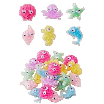 22Pcs 6 Style Oceanic Animal Resin Cabochons, Mixed Color, 17~22x13~20x6.5~8.5mm