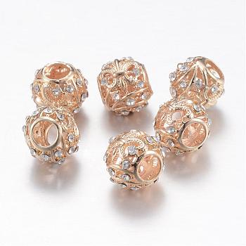 Alloy Rhinestone European Beads, Large Hole Beads, Rondelle with Fleur De Lis, Light Gold, 11x9.5mm, Hole: 4.5~5mm