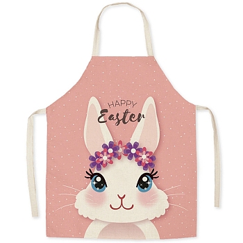 Cute Easter Rabbit Pattern Polyester Sleeveless Apron, with Double Shoulder Belt, for Household Cleaning Cooking, Dark Salmon, 680x550mm