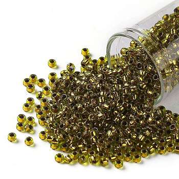 TOHO Round Seed Beads, Japanese Seed Beads, (747) Copper Lined Lime Green, 8/0, 3mm, Hole: 1mm, about 10000pcs/pound