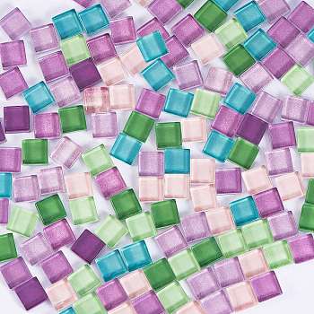 2 Bags 2 Colors Transparent Glass Cabochons, Mosaic Tiles, for Home Decoration or DIY Crafts, Square, Mixed Color, 10x10x4mm, 200pcs/bag, 1bag/color
