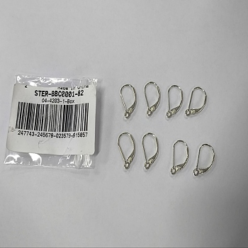 4 Pairs 925 Sterling Silver Leverback Hoop Earrings Findings, with Horizontal Loops, Silver, 16.5x10x2mm, Hole: 1mm, Pin: 0.8mm