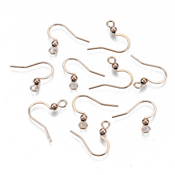304 Stainless Steel Earring Hooks, Ear Wire, with Horizontal Loop, Cadmium Free & Nickel Free & Lead Free, Rose Gold, 15~17x18~19mm, Hole: 2mm, 21 Gauge, Pin: 0.7mm