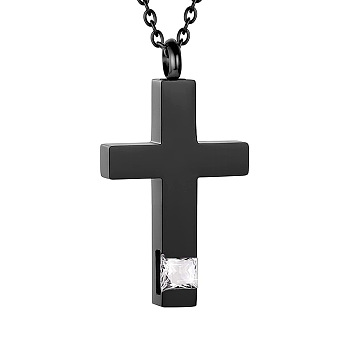 Cross Urn Ashes Pendant Necklace, Stainless Steel Memorial Jewelry for Men Women, Clear, 21.65 inch(55cm)