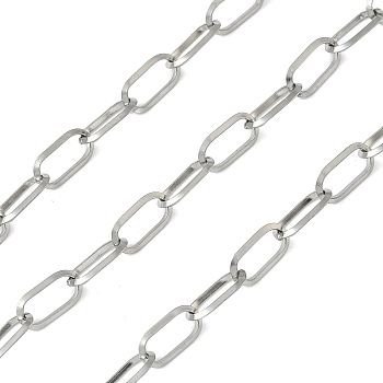 304 Stainless Steel Paperclip Chains, Soldered, with Spool, Stainless Steel Color, 10x5x1mm