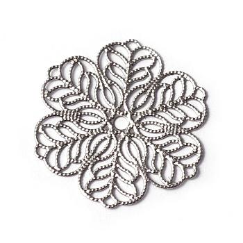 304 Stainless Steel Filigree Pendants, Flower, Stainless Steel Color, 30x0.5mm, Hole: 2mm