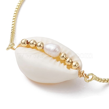Natural Shell & Pearl Links Slider Bracelet(BJEW-JB09691)-2
