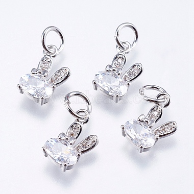Real Platinum Plated Clear Rabbit Brass+Cubic Zirconia Charms