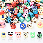 100pcs 5 Styles Handmade Polymer Clay Beads, Animal, Mixed Color, 6.5~12x7.5~12x4~6mm, Hole: 1.5~2mm, 20pcs/style(CLAY-YW0002-15)
